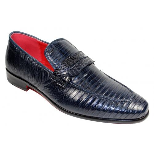 Fennix Italy "Jacob" Navy Genuine Alligator / Lizard Loafers Shoes.